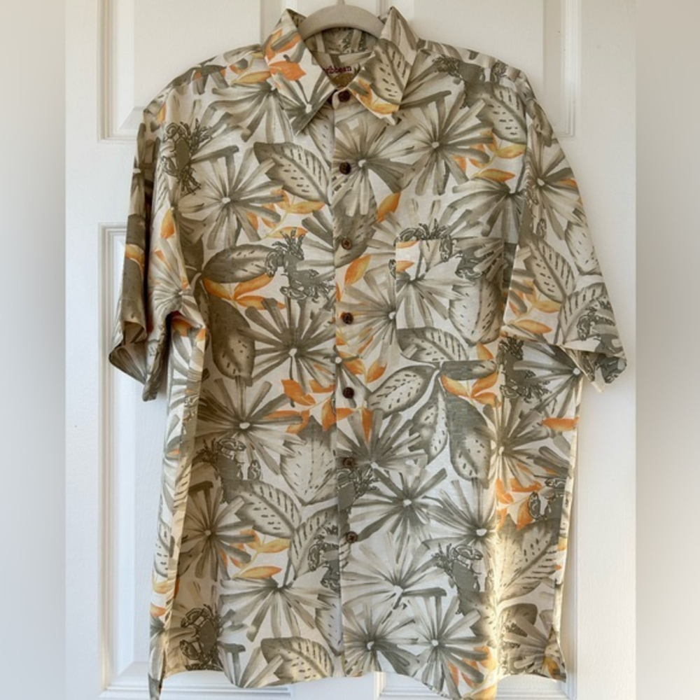 Caribbean Silk Tropical Shirt Short-Sleeved Large
